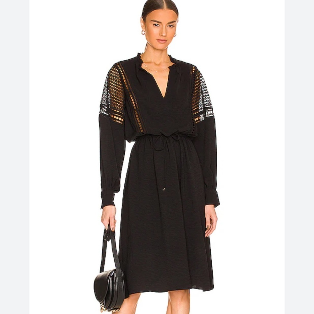 BROCHU WALKER Rebekah Dress in Black Onyx size Small Cinched Ruffled V-Neck